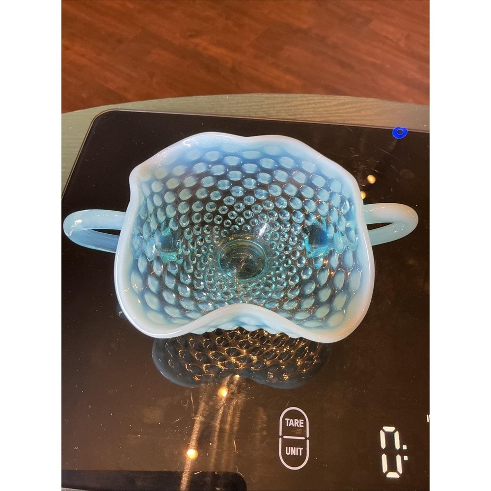 Vintage 6" Fenton Blue Ruffled Opalescent Hobnail Bon Bon Dish